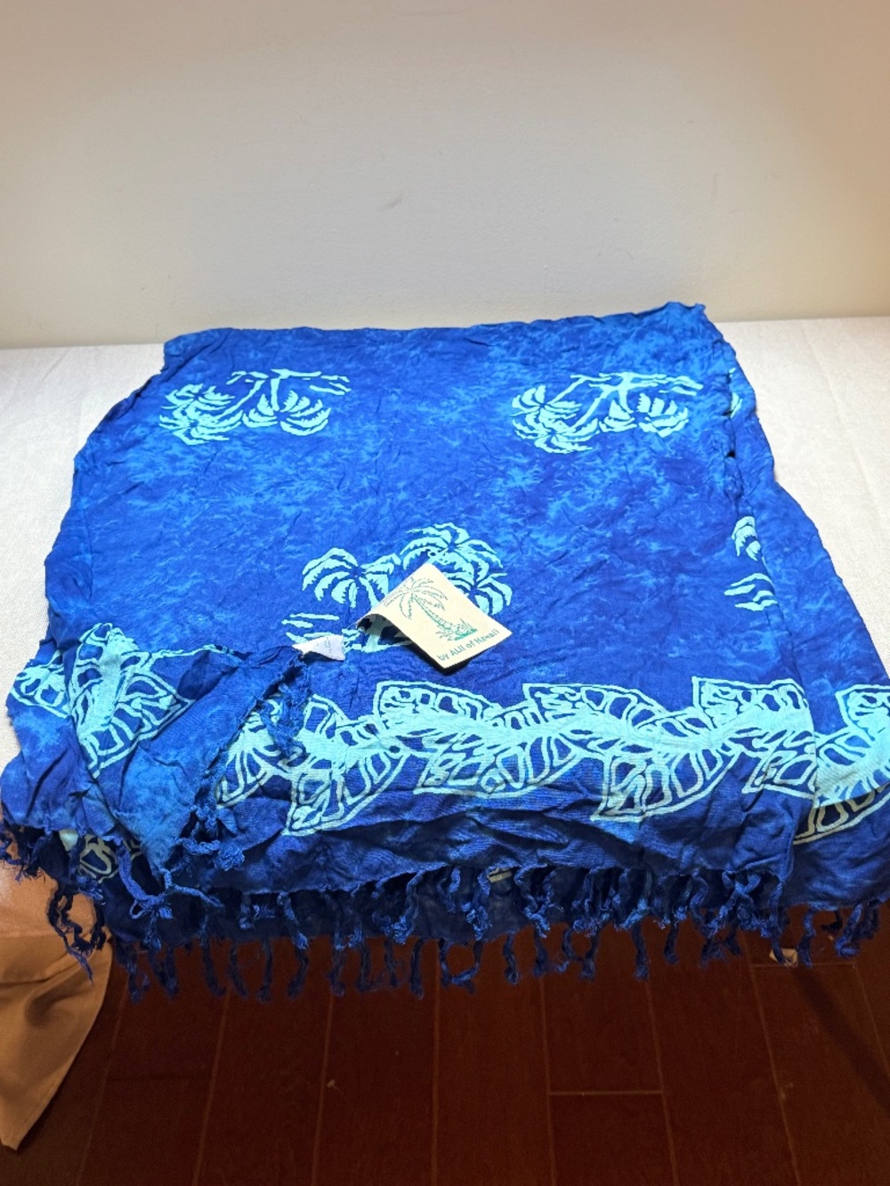 Vintage Y2K Beach Sarong By Alii of Hawaii Blue Palm Trees New With Tag